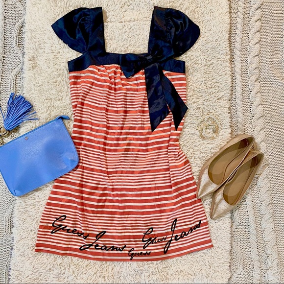 💎Guess • Silk Dark Blue/Red Dress - Picture 7 of 7